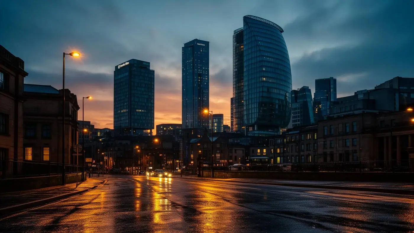 Manchester city at dusk