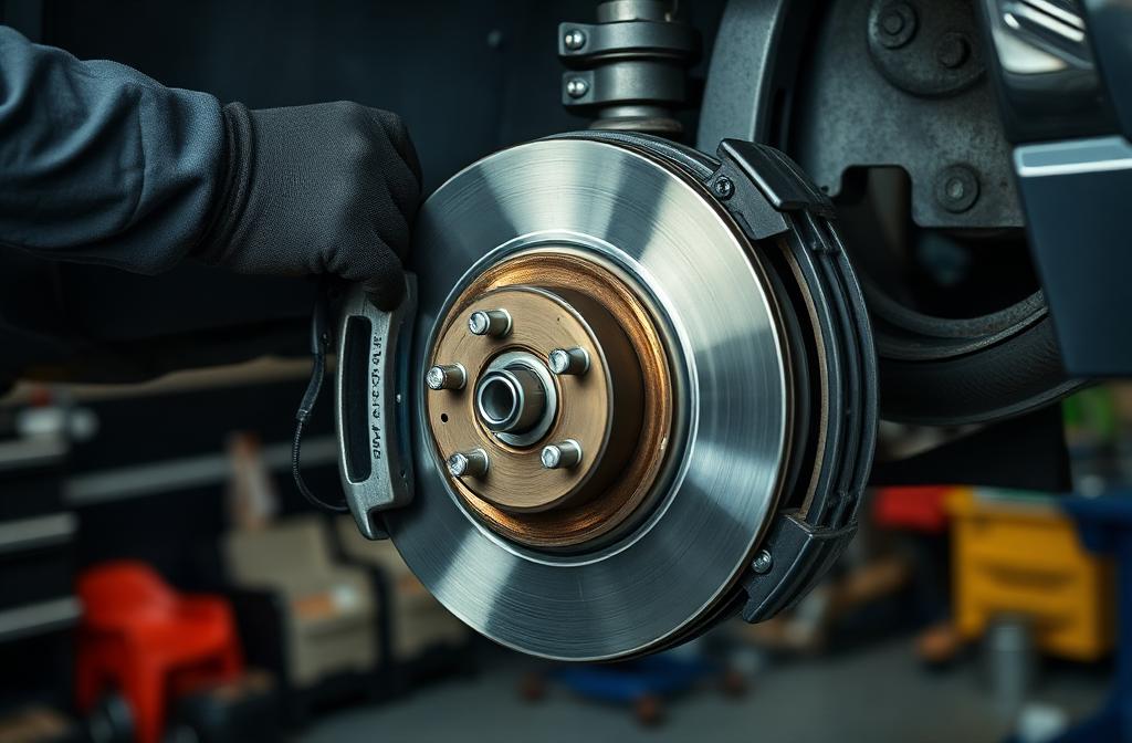 Brake disc and pad service in a garage