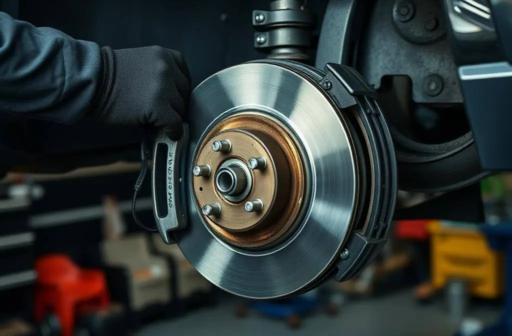 Brake disc and pad service in a garage